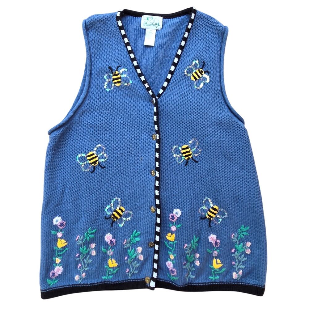 Vintage Quacker Factory Bumble Bee Sequin Embroidered Vest Plus 1X